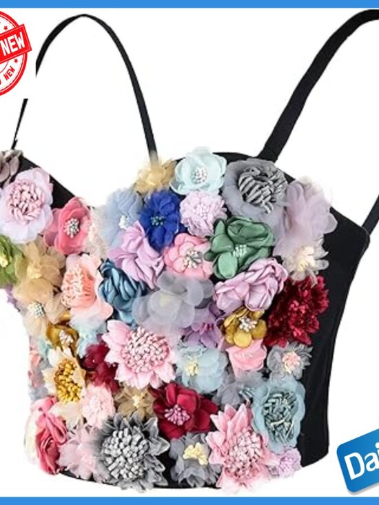 Large 3D Floral Bustier Crop Top with Underwire Padded B Cup